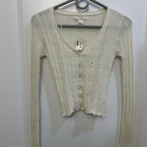 Aeropostale Cream Ribbed Knit Cardigan - Size XS